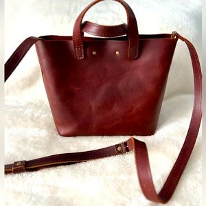 Cognac Portland Leather Small Crossbody Tote